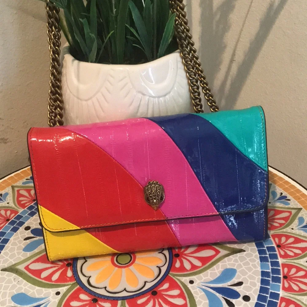 KURT GEIGER LONDON Kensington Multi Color Stripe Chain Wallet - Picture 11 of 13